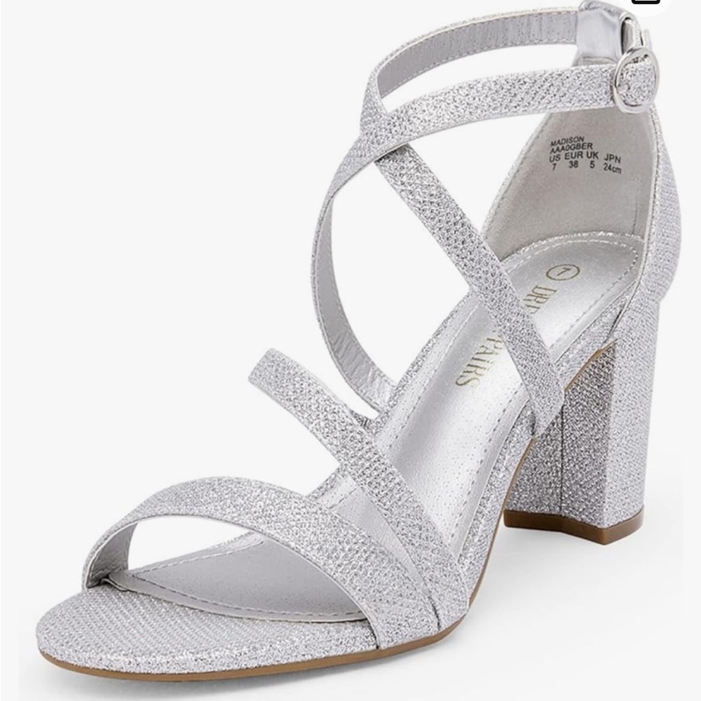 Dream Pairs Silver Sparkle Chunky Heels Size 9.5